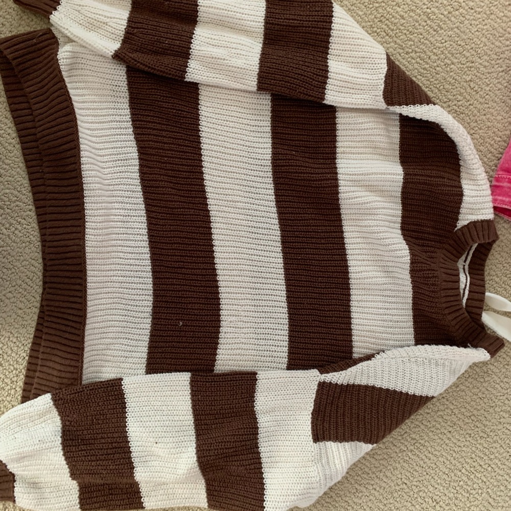 Brown and White Oversized Striped Sweater